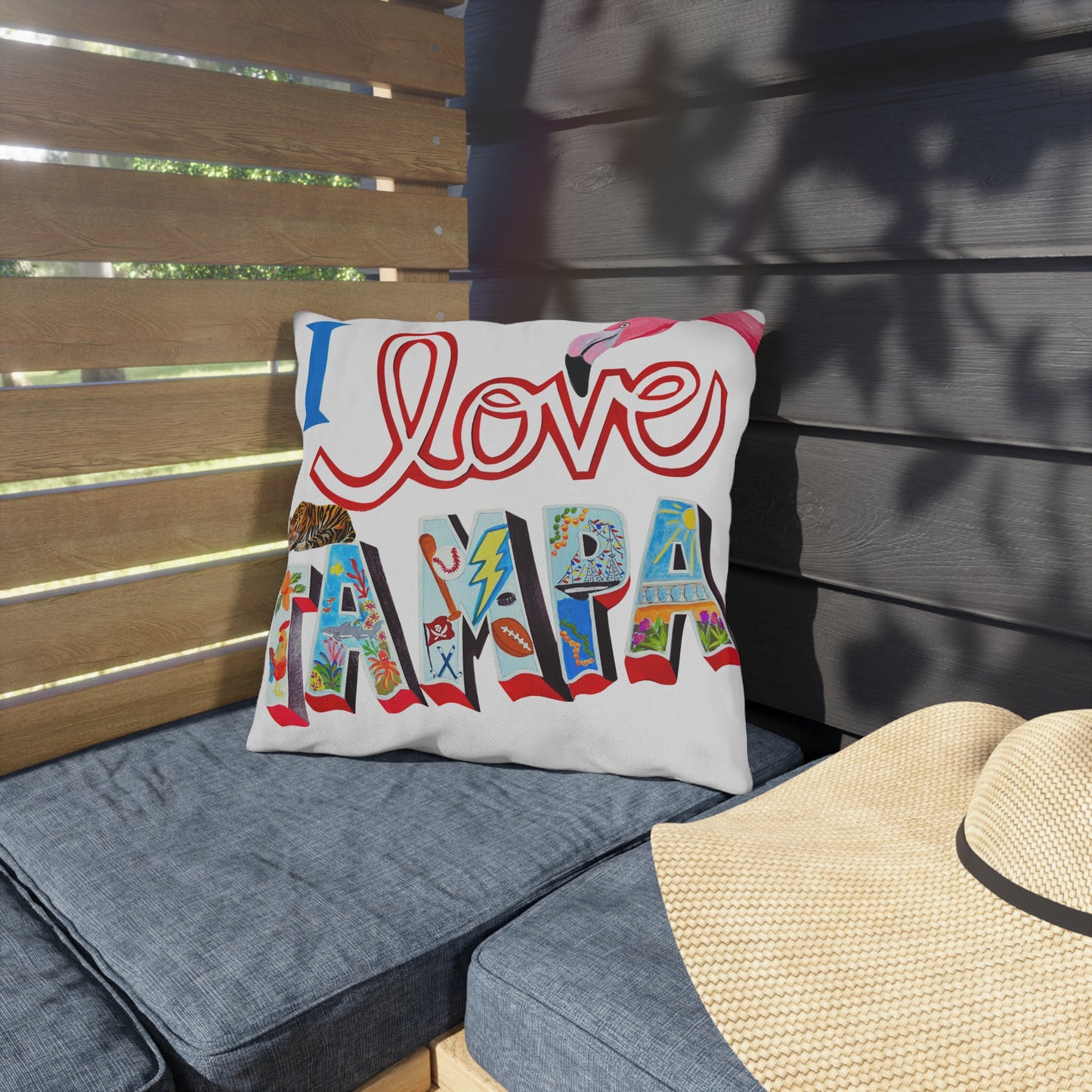 "I Love Tampa" Outdoor Pillow - RED
