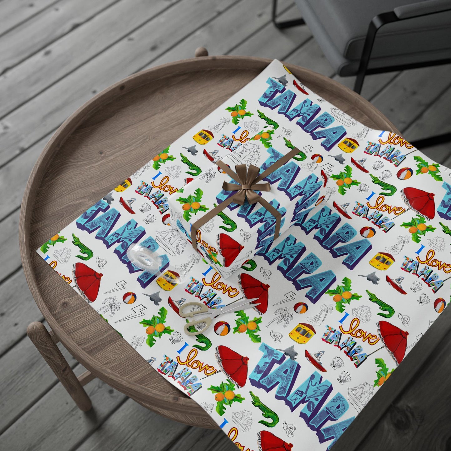 "I Love Tampa" Motif Gift Wrapping Paper