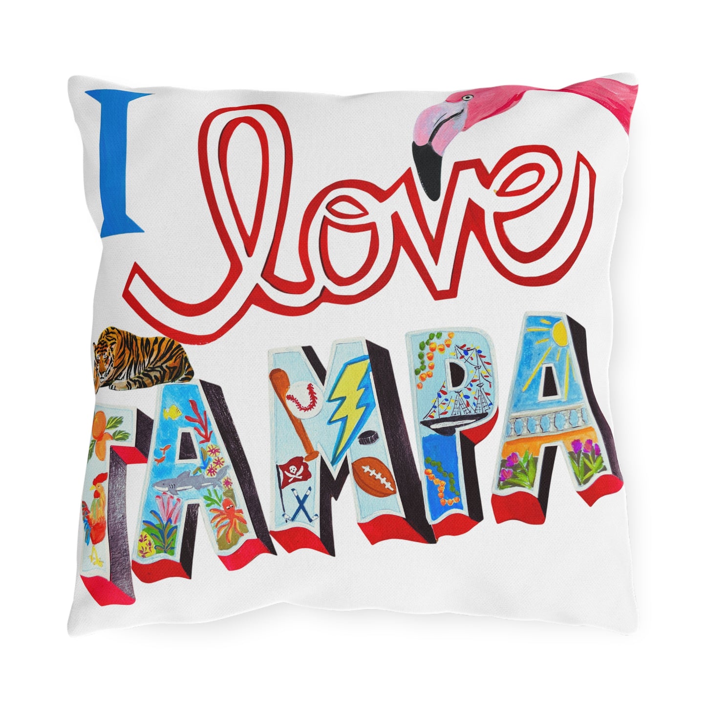 "I Love Tampa" Outdoor Pillow - RED